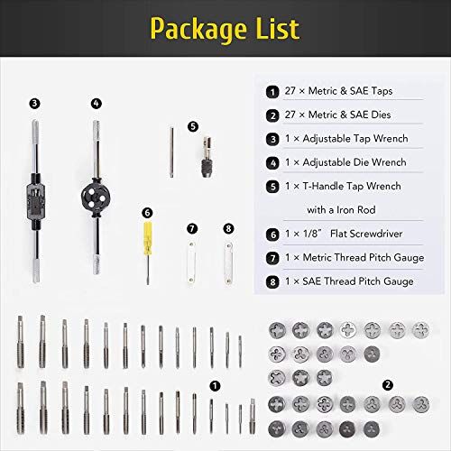 60 PCS Tap And Die Set Metric And Standard Sizes Included Ta