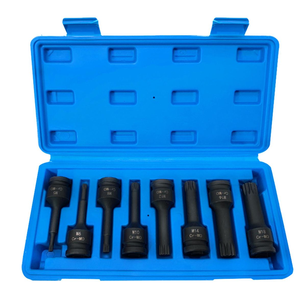 1/2in 8pcs Impact Tamperproof With Hole Spline Bit Socket Set M5-M18