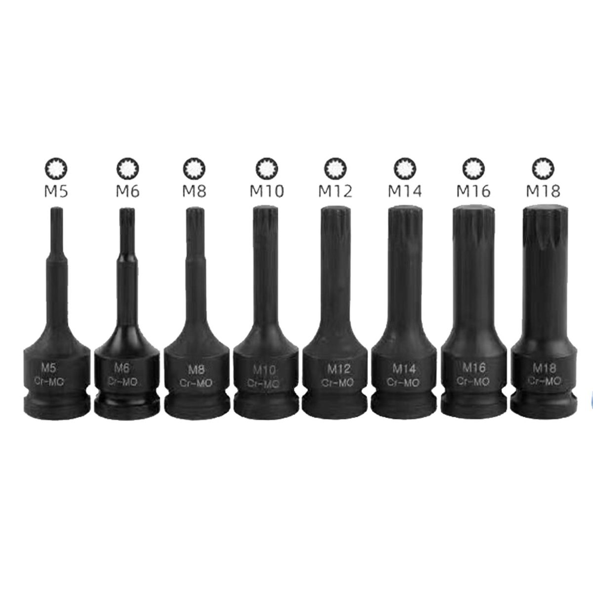 1/2in 8pcs Impact Tamperproof With Hole Spline Bit Socket Set M5-M18