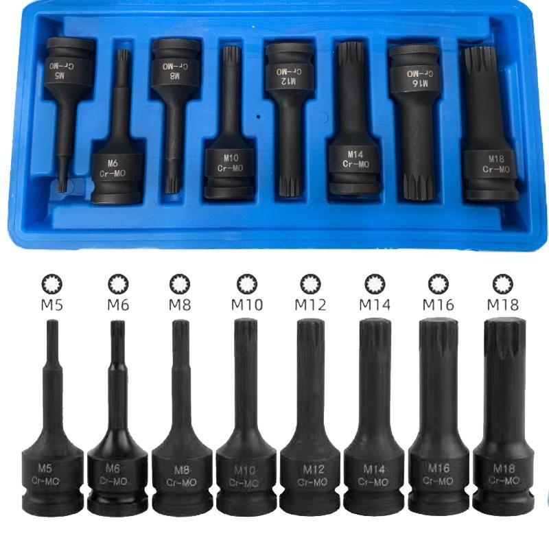 1/2in 8pcs Impact Tamperproof With Hole Spline Bit Socket Set M5-M18