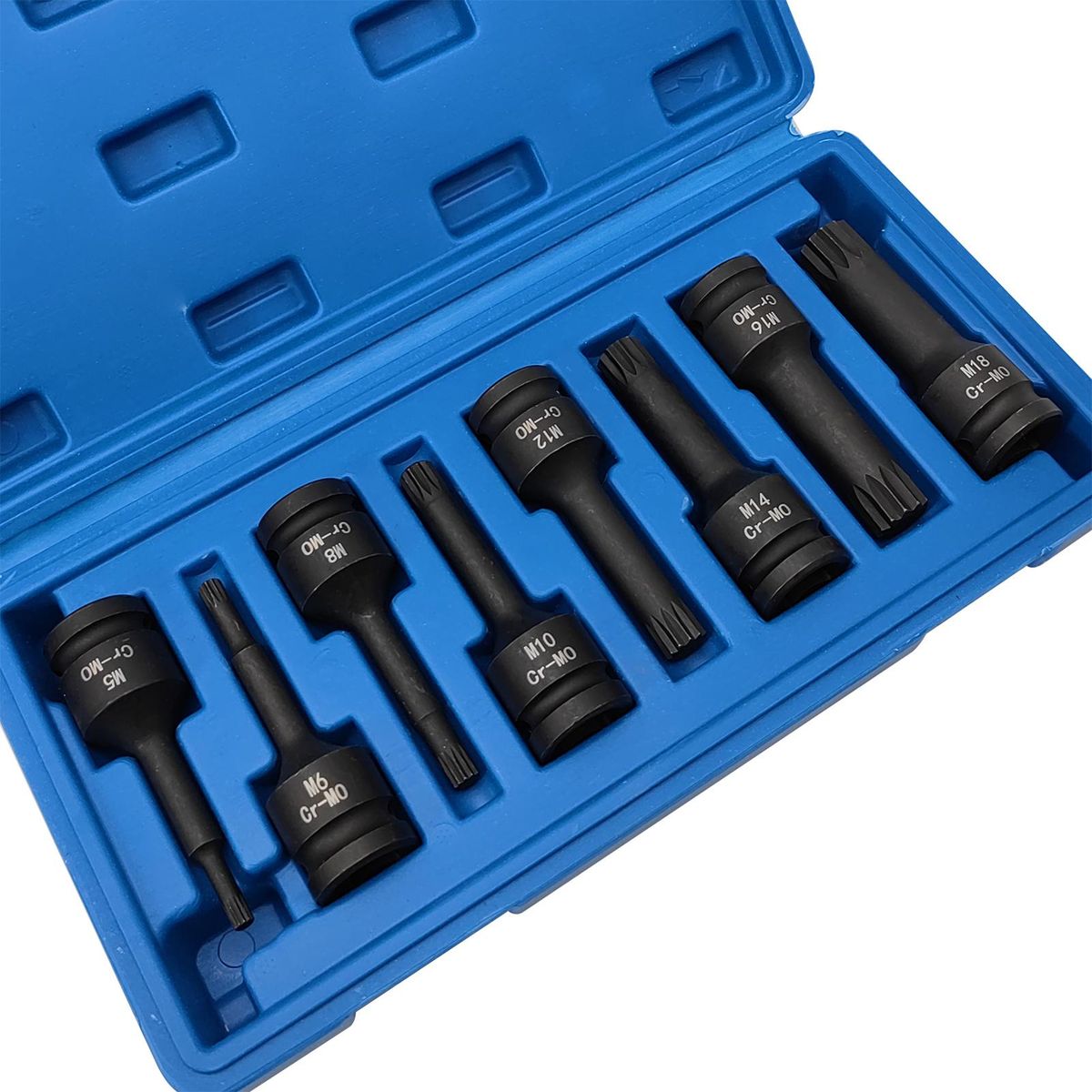 1/2in 8pcs Impact Tamperproof With Hole Spline Bit Socket Set M5-M18