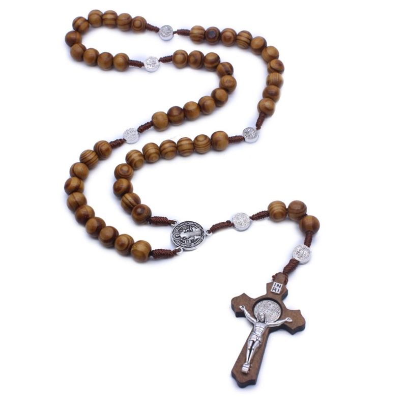Religion Rosary Prayer Necklaces Handmade Wood Beads  First