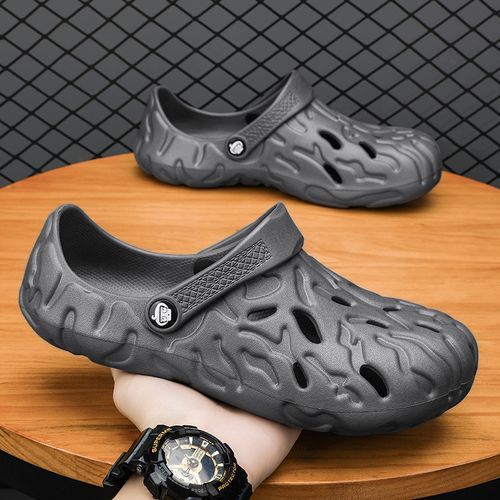 Summer Sandals Men's Shoes Big Size 40-49 Hollow Out Clogs For Men Casual Flat Sandals Garden Water Shoes Male Beach Sandals Soft Eva Waterproof Designer Sneakers Grey