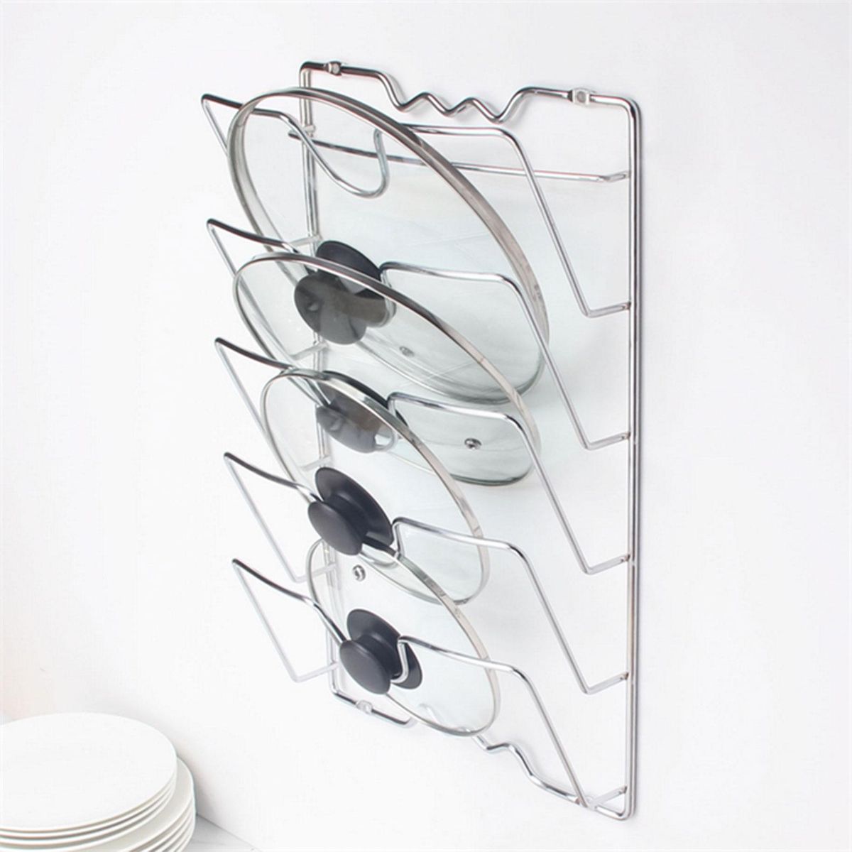 Pot Lid Rack 5-layer Slot U-shaped Groove Pot Lid Storage Holder Pot Cover Organizer Wall Mount Kitchen Accessories