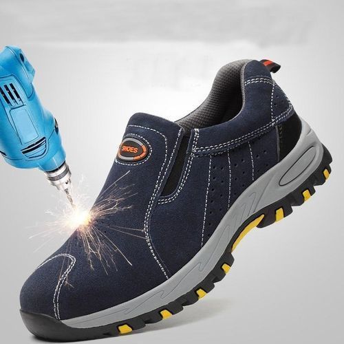 Men Work Safety Shoes Steel Toe Cow Leather  Puncture-proof Outdoor Shoes