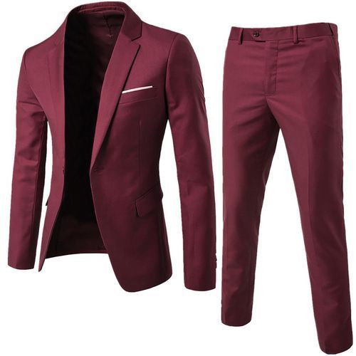2Pcs/Set Men Solid Color Long Sleeve-Wine Red