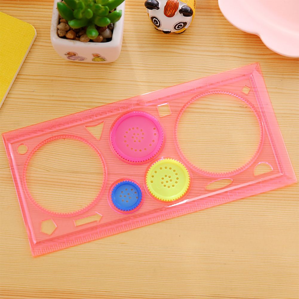 Painting Multi-function Puzzle Rograph Geometric Ruler Drafting Tools For Students Drawing Toys Children Learning Art Tool Pink