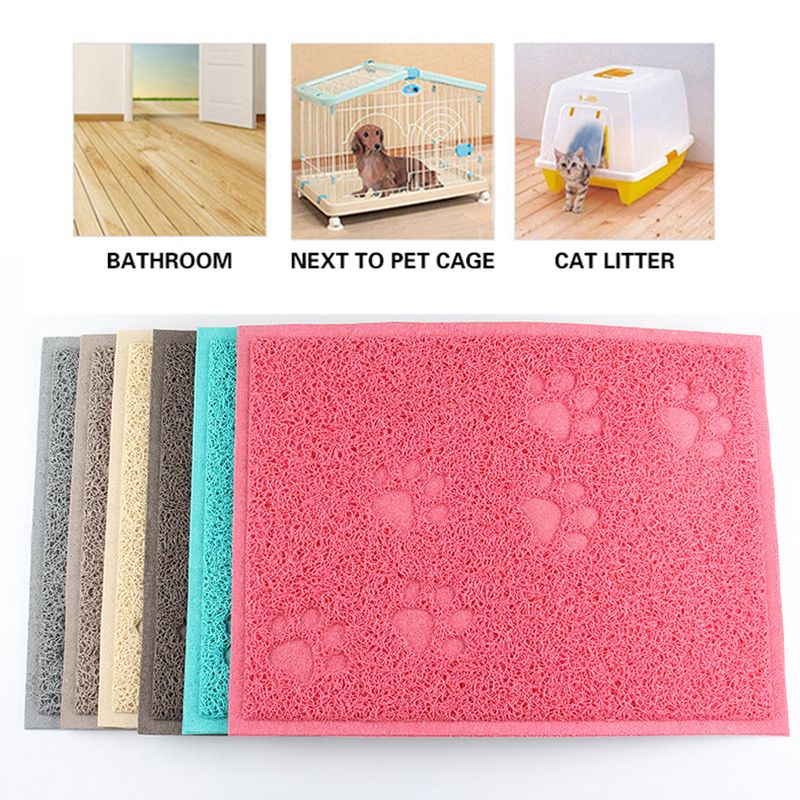 Pet Dog Cat Feeding Mat Litter Pad Cute Paw PVC Bed Dish Cushion Bowl Food Placement-Red