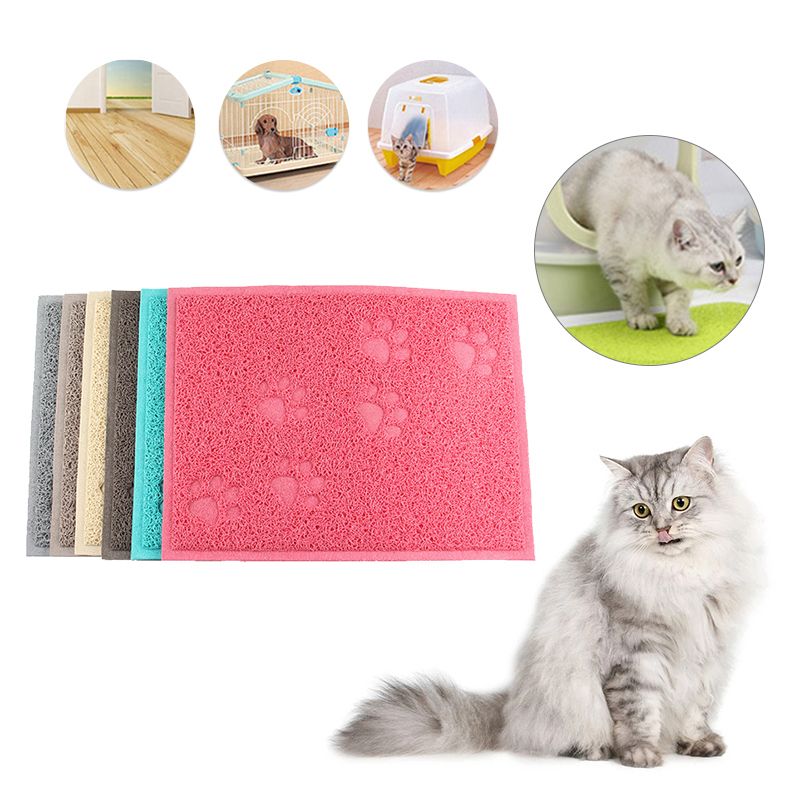 Pet Dog Cat Feeding Mat Litter Pad Cute Paw PVC Bed Dish Cushion Bowl Food Placement-Red