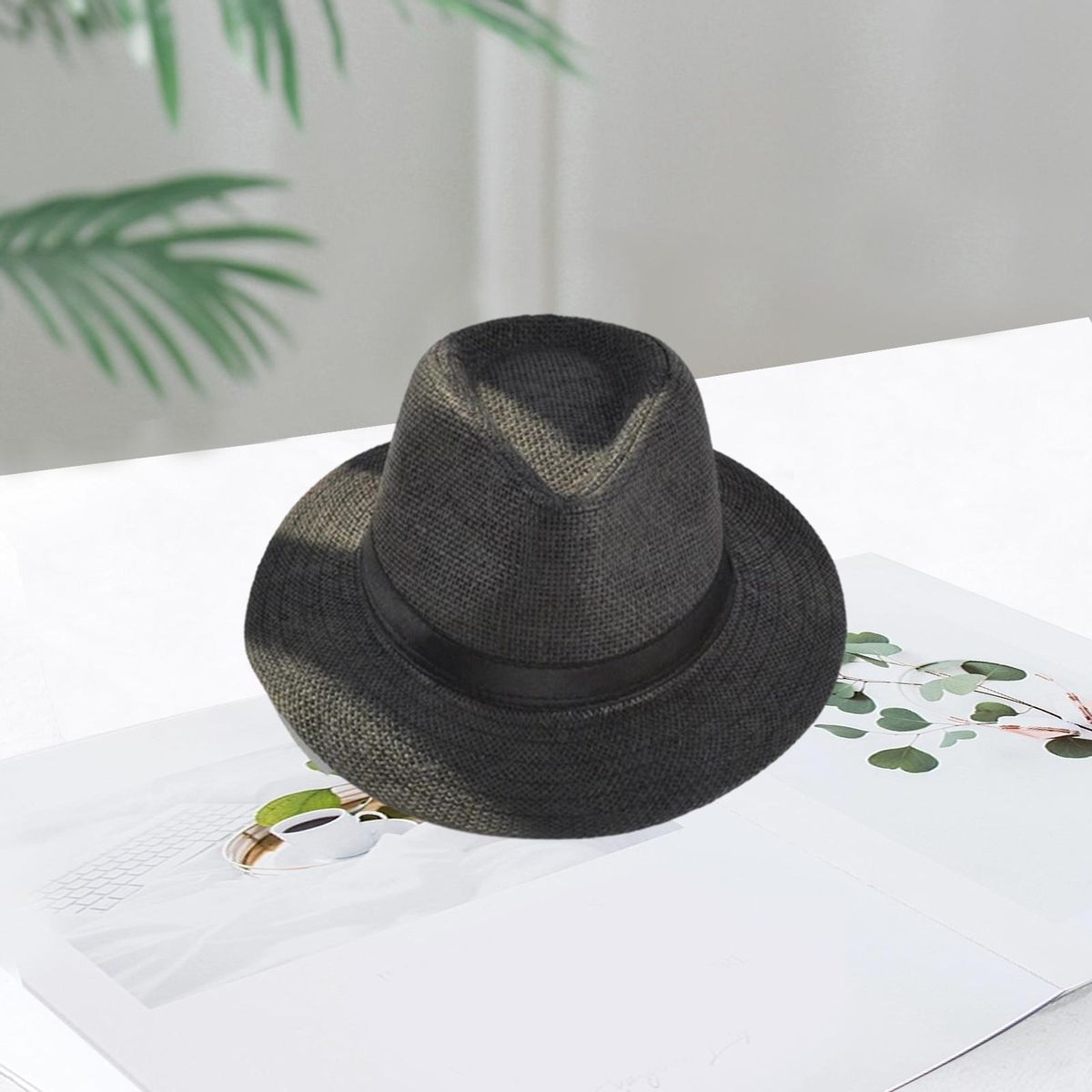 Jazz Hat Wide Brim Cowboy Fedora Hat Black