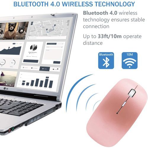 2.4GHz Ultrathin Silent Rechargeable (Dual Mode) Wireless And Bluetooth Notebook PC Mouse (Rose Gold)