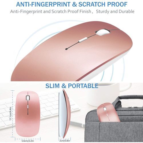 2.4GHz Ultrathin Silent Rechargeable (Dual Mode) Wireless And Bluetooth Notebook PC Mouse (Rose Gold)