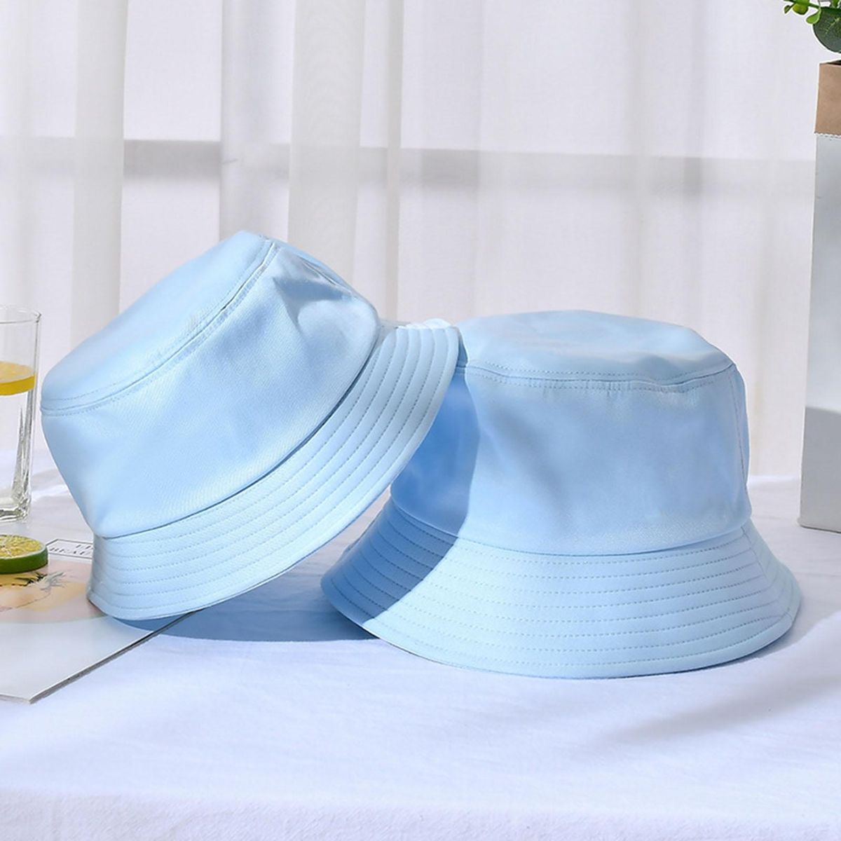 Bucket Hat Unisex Summer Solid Color Fisherman Hat Sky Blue