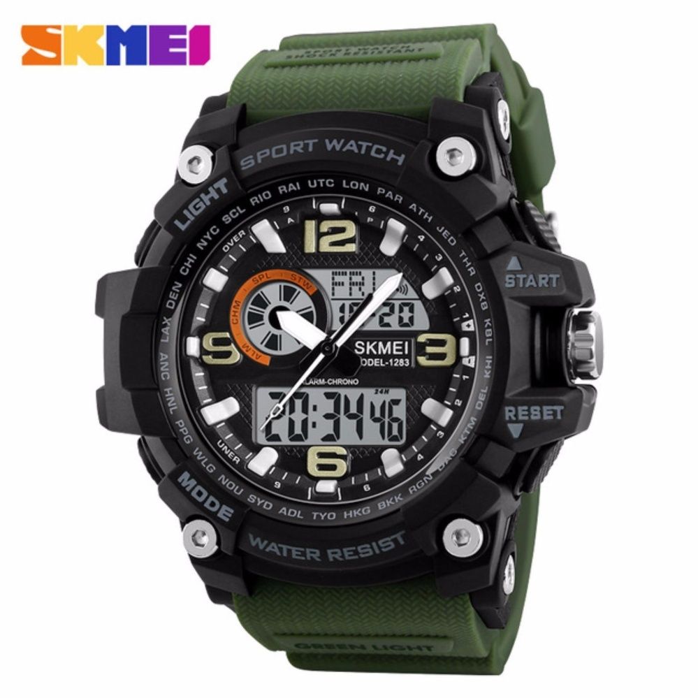 Sports Watches Men Fashion Multi-function Chronograph Digital Quartz Dual Display Wristwatches Relogio Masculino XFCS 1283