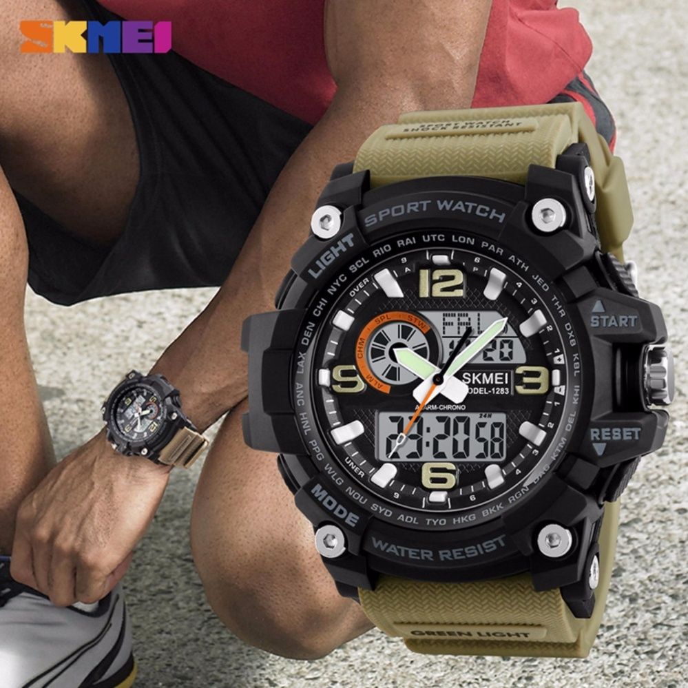 Sports Watches Men Fashion Multi-function Chronograph Digital Quartz Dual Display Wristwatches Relogio Masculino XFCS 1283