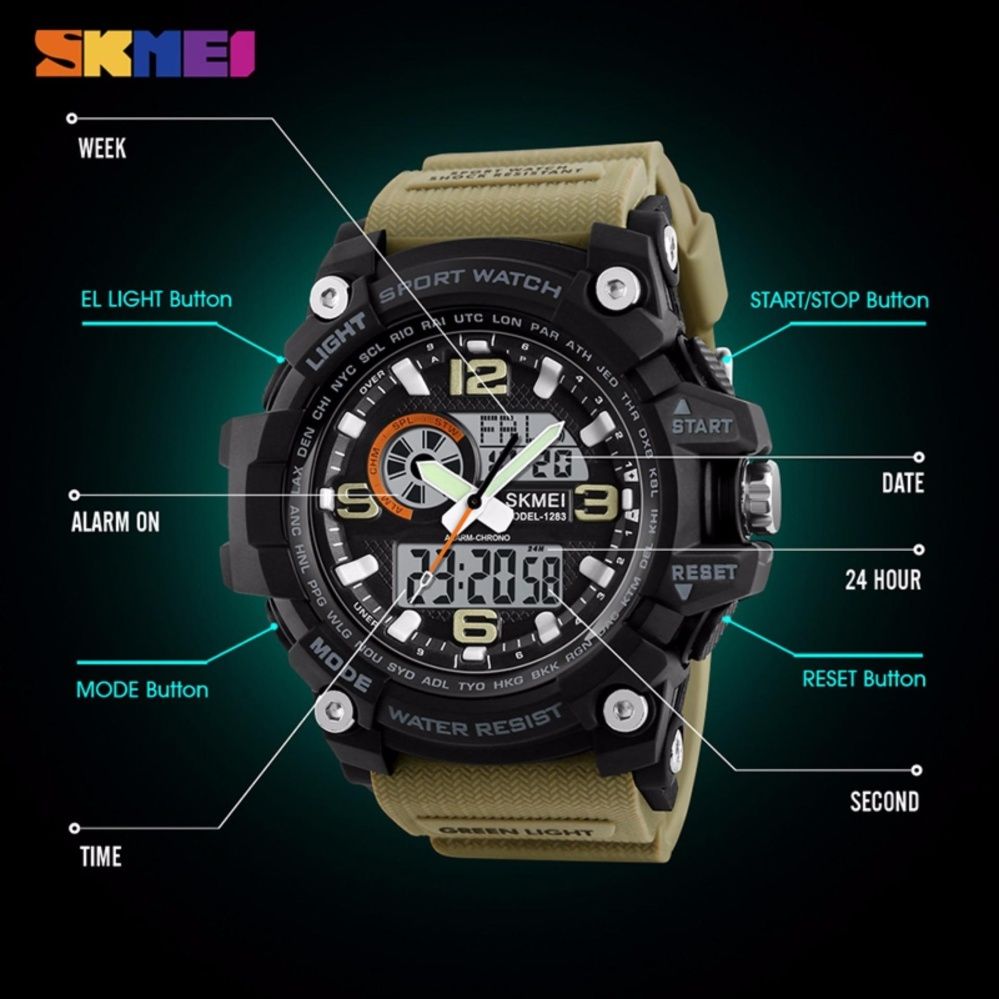 Sports Watches Men Fashion Multi-function Chronograph Digital Quartz Dual Display Wristwatches Relogio Masculino XFCS 1283