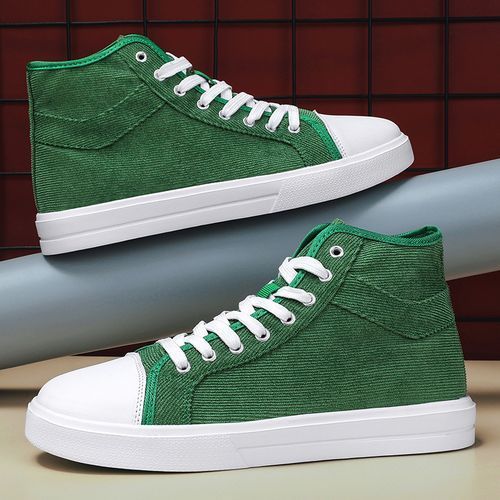 New Trendy Canvas Sneakers Men High-top Shoes EUR Size 36-46 Unisex Fashion Sneakers Comfort Outdoor Casual Skateboard Sports Shoes Students Classic All-match Breathable Canvas Walking Shoes Green