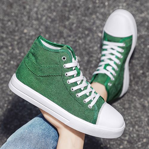 New Trendy Canvas Sneakers Men High-top Shoes EUR Size 36-46 Unisex Fashion Sneakers Comfort Outdoor Casual Skateboard Sports Shoes Students Classic All-match Breathable Canvas Walking Shoes Green