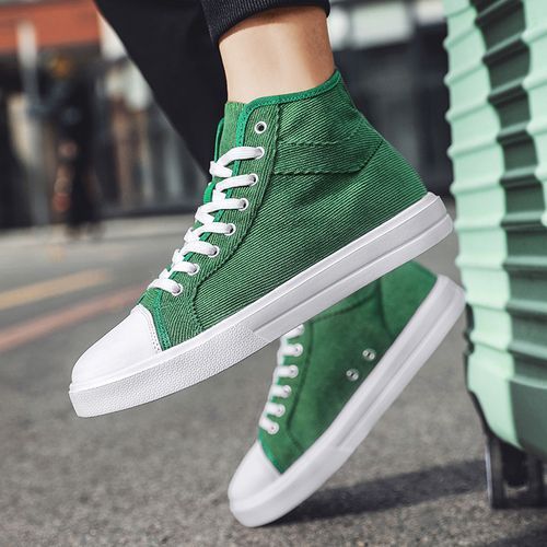 New Trendy Canvas Sneakers Men High-top Shoes EUR Size 36-46 Unisex Fashion Sneakers Comfort Outdoor Casual Skateboard Sports Shoes Students Classic All-match Breathable Canvas Walking Shoes Green