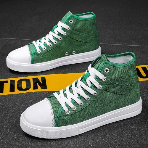 New Trendy Canvas Sneakers Men High-top Shoes EUR Size 36-46 Unisex Fashion Sneakers Comfort Outdoor Casual Skateboard Sports Shoes Students Classic All-match Breathable Canvas Walking Shoes Green