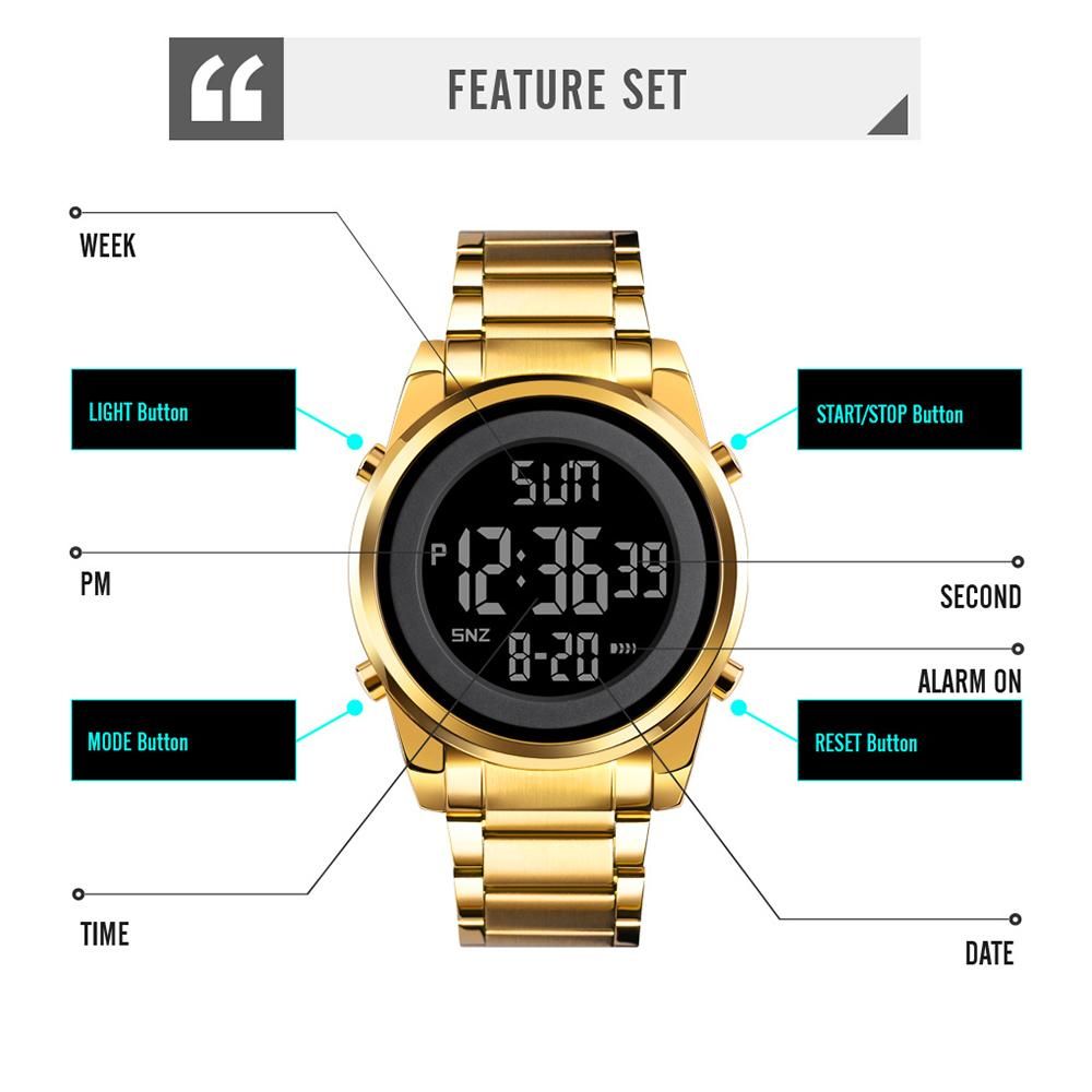 SKMEI Men Digital Business Watch Dual Time Mode Date Week Alarm Clock Backlight 3ATM Waterproof Male Fashion Watches Wristband for Daily Life Work Men's Gifts