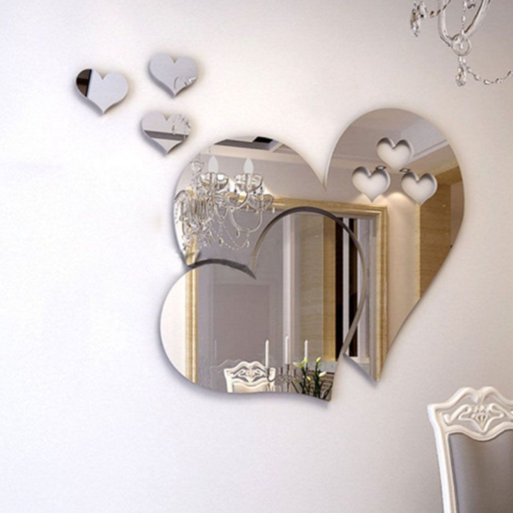 3D Mirror Love Hearts Wall Sticker Decal DIY Wall Stickers For Living Room Modern Style Home Room Art Mural Decor Removable-Silver