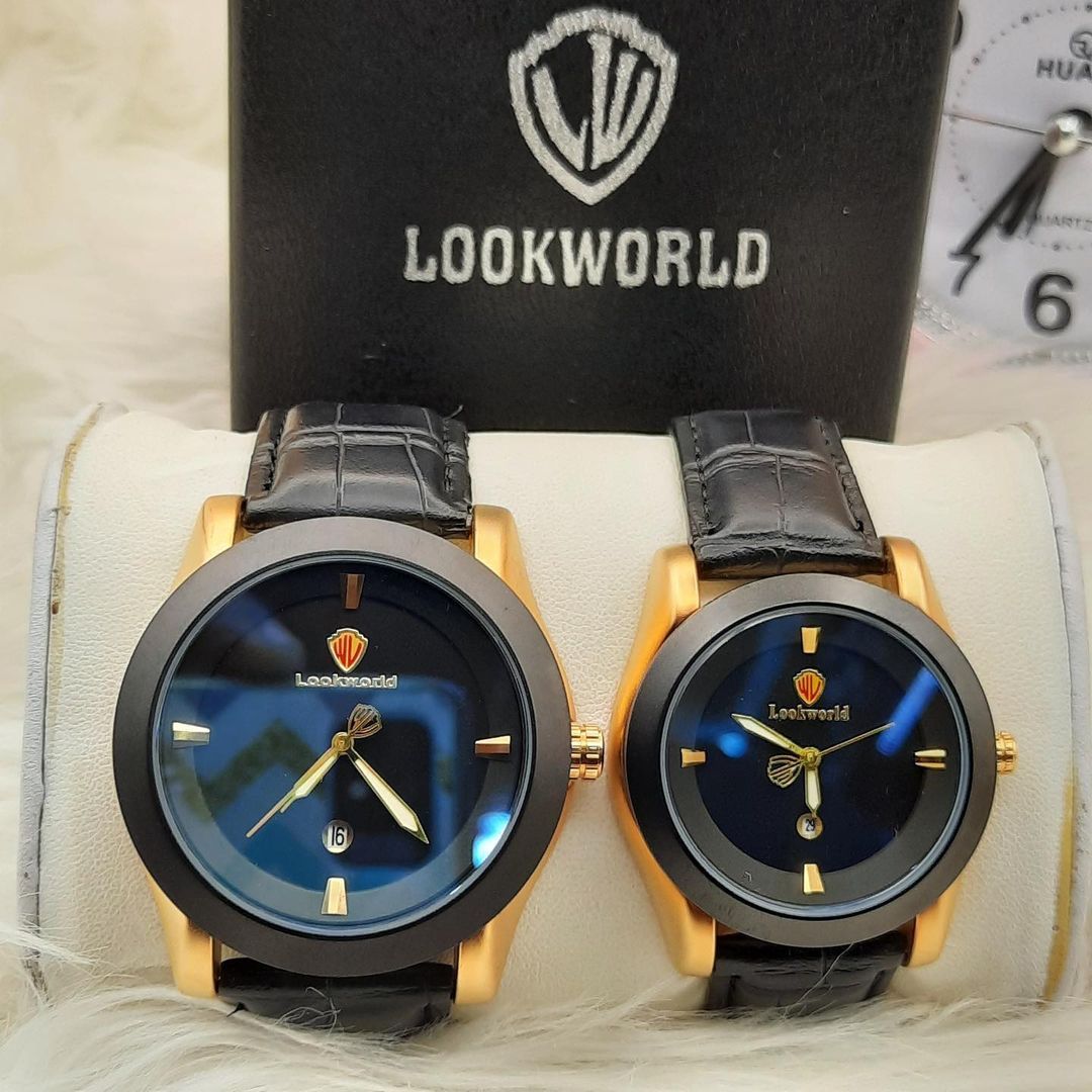 No Fading/Original Quality & Classy Couple's Black Leather Wristwatch For Him & Her