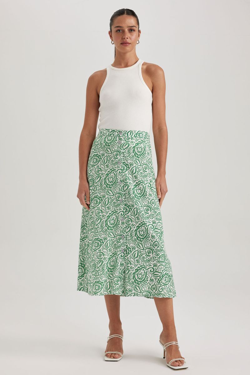 Woman Casual A Line Woven Skirt - Green