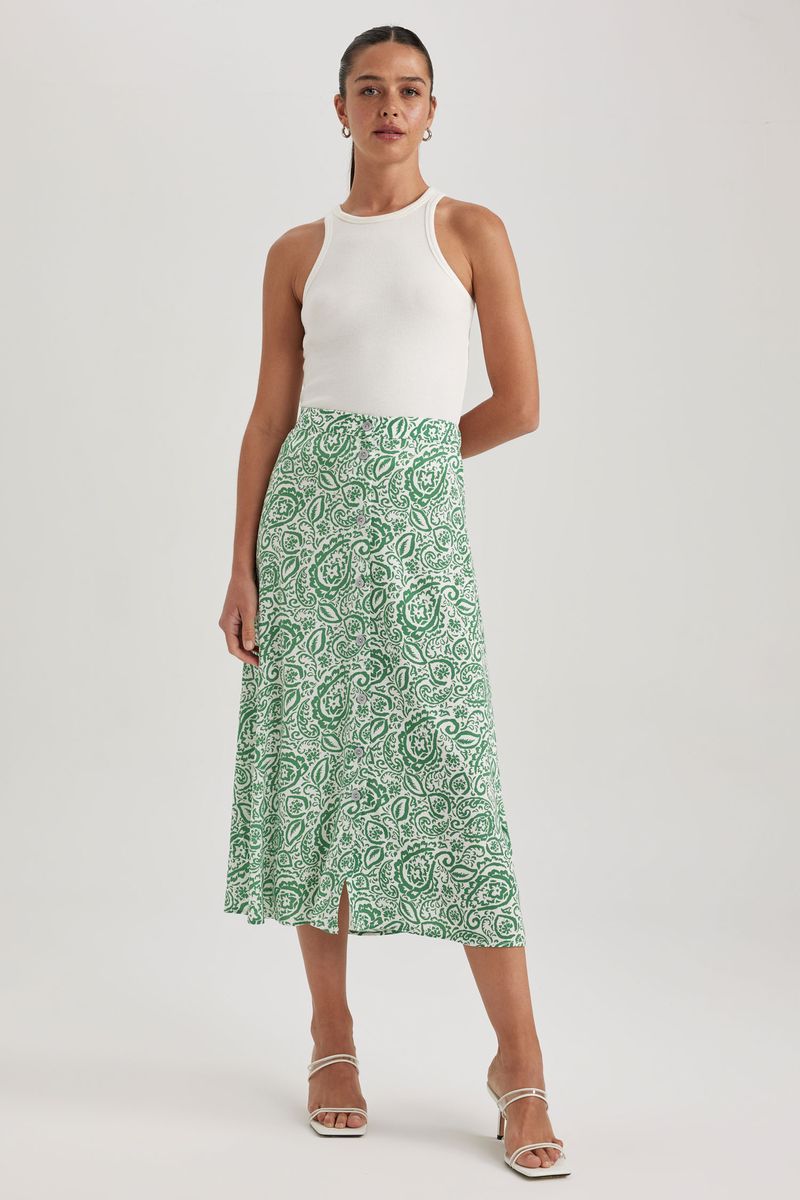 Woman Casual A Line Woven Skirt - Green