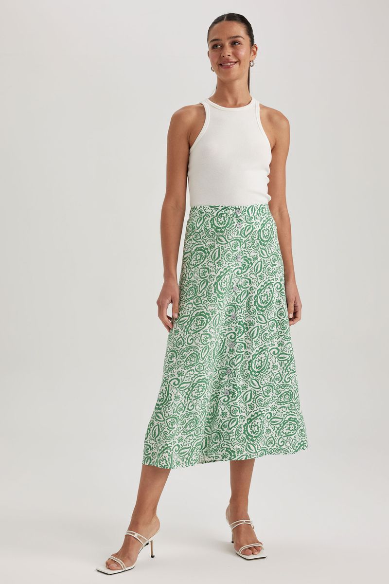 Woman Casual A Line Woven Skirt - Green