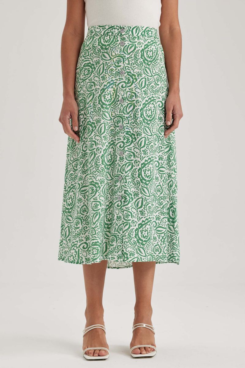Woman Casual A Line Woven Skirt - Green