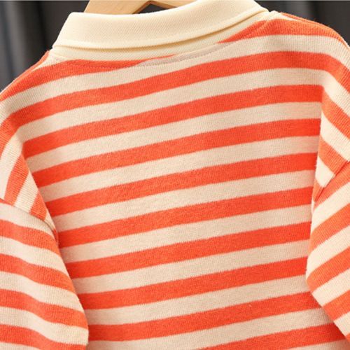 Boy's Striped Sweater Baby Astronaut Jeans Long-sleeve Two-piece Suit Red