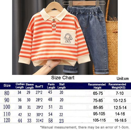 Boy's Striped Sweater Baby Astronaut Jeans Long-sleeve Two-piece Suit Red