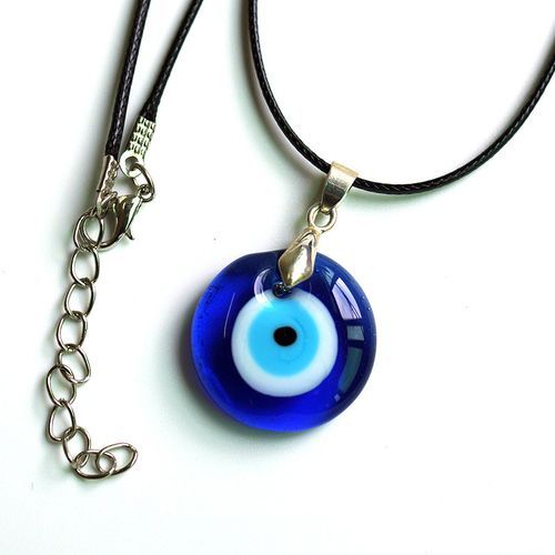 Turkish Blue Eye Glass Pendant Necklace - Blue