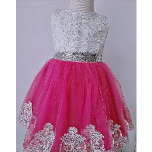Royal Pink/white Dress For Girls