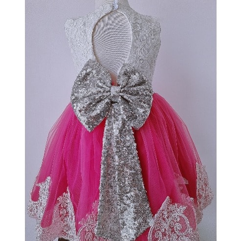 Royal Pink/white Dress For Girls