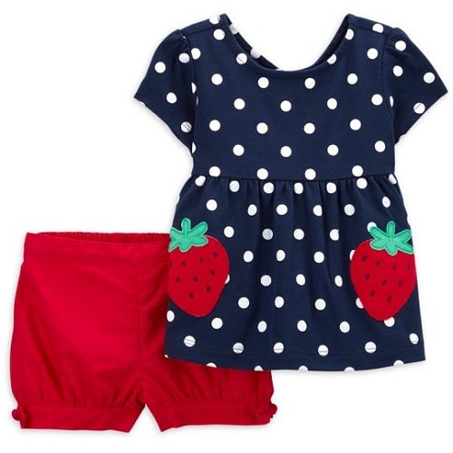 Hild Of Mine Toddler Girls Polka Dot Top & Shorts Outfit Set - Strawberry