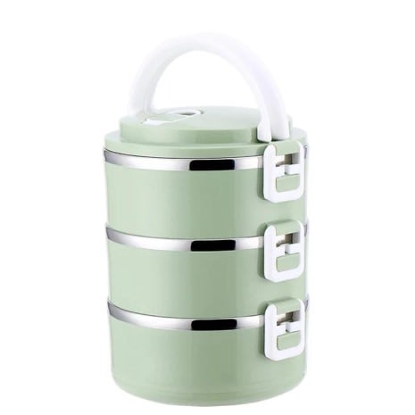 3 Layers Stainless Thermal Lunch Box- Green