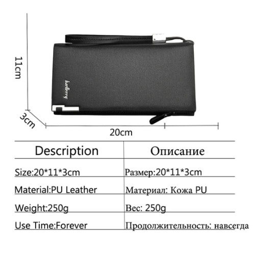 Baellery Long Wallet With Strap Handle For Men - Black