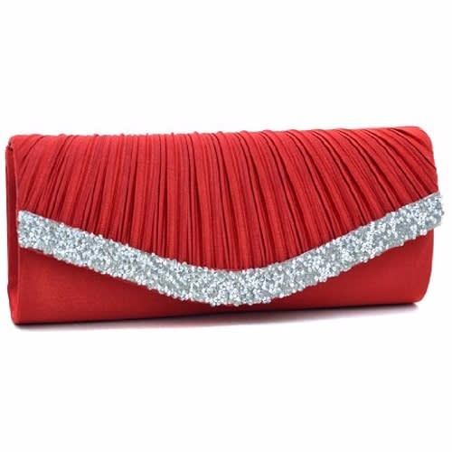 Ladies Party Evening Satin Purse - Wine & Silver