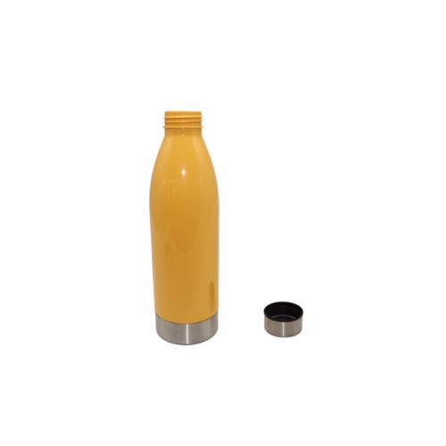 650ml Plastic Water Bottle With Stainless Steel Lid & Base - Yellow