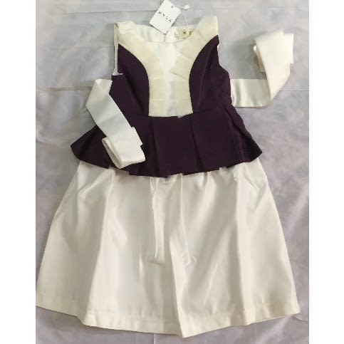 Satin Girl's Dress -Purple And White