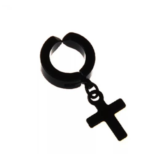Cross C Non Piercing Dangle Ear Stud Clip Earring - Black