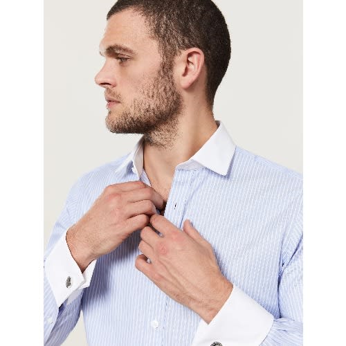 Slim Fit Stripe Double Cuff Shirt