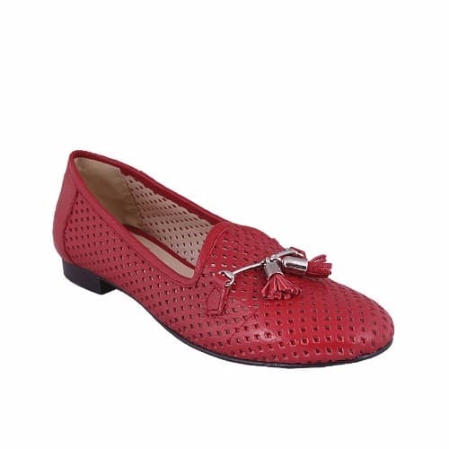 Perforated  Leather Pump -  Red
