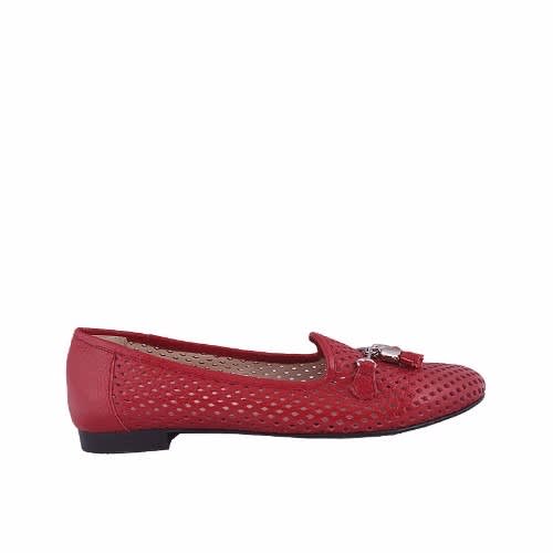 Perforated  Leather Pump -  Red