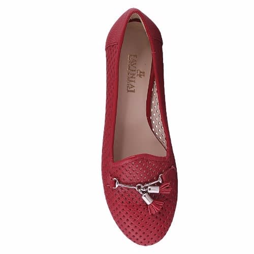 Perforated  Leather Pump -  Red