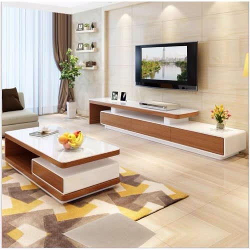 Glossy Vin Tv Stand With Center Table - Multicolor