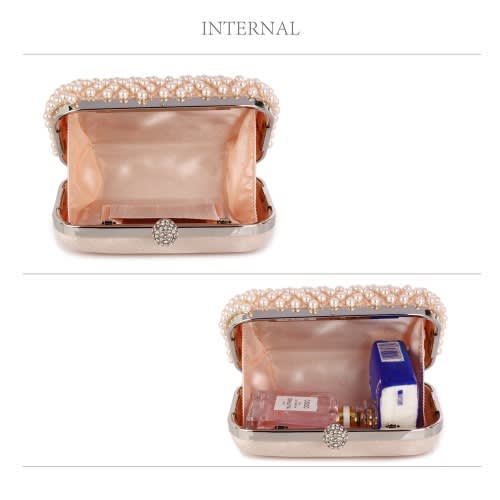 Beaded Rhinestone Clutch Bag - Champagne
