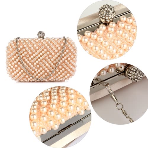 Beaded Rhinestone Clutch Bag - Champagne